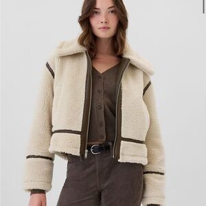 GAP Cream Teddy Jacket with Brown Accents